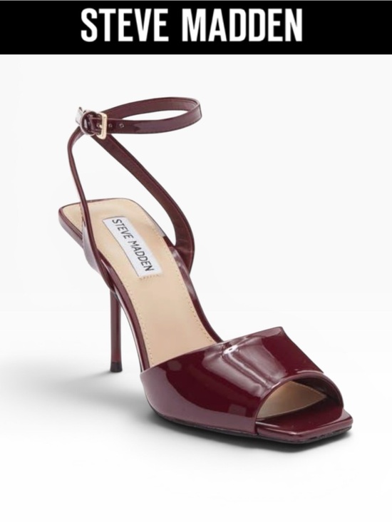 Steve Madden Shoes - STEVE MADDEN LEESHA BURGUNDY PATENT ANKLE STRAP SQUARE TOE HEELS NWT SIZE 10
